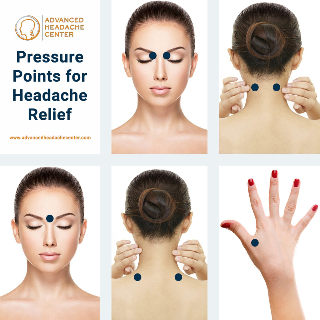 What pressure point relieves tension headaches?